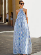 Marina | Striped Halter Neck Maxi Dress oaklynwear