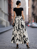Abstract Print Pleated Maxi Dress oaklynwear