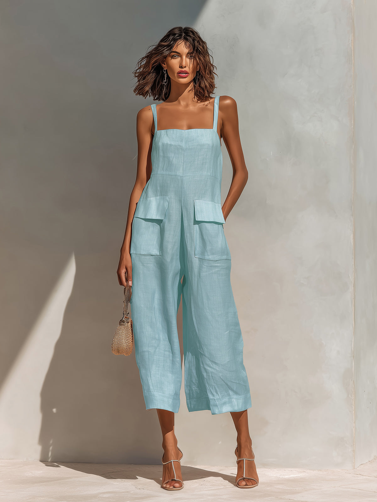 Rosie | Wide-Leg Linen Cropped Jumpsuit – oaklynwear