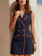 Navy Sleeveless Fitted Blazer Dress oaklynwear