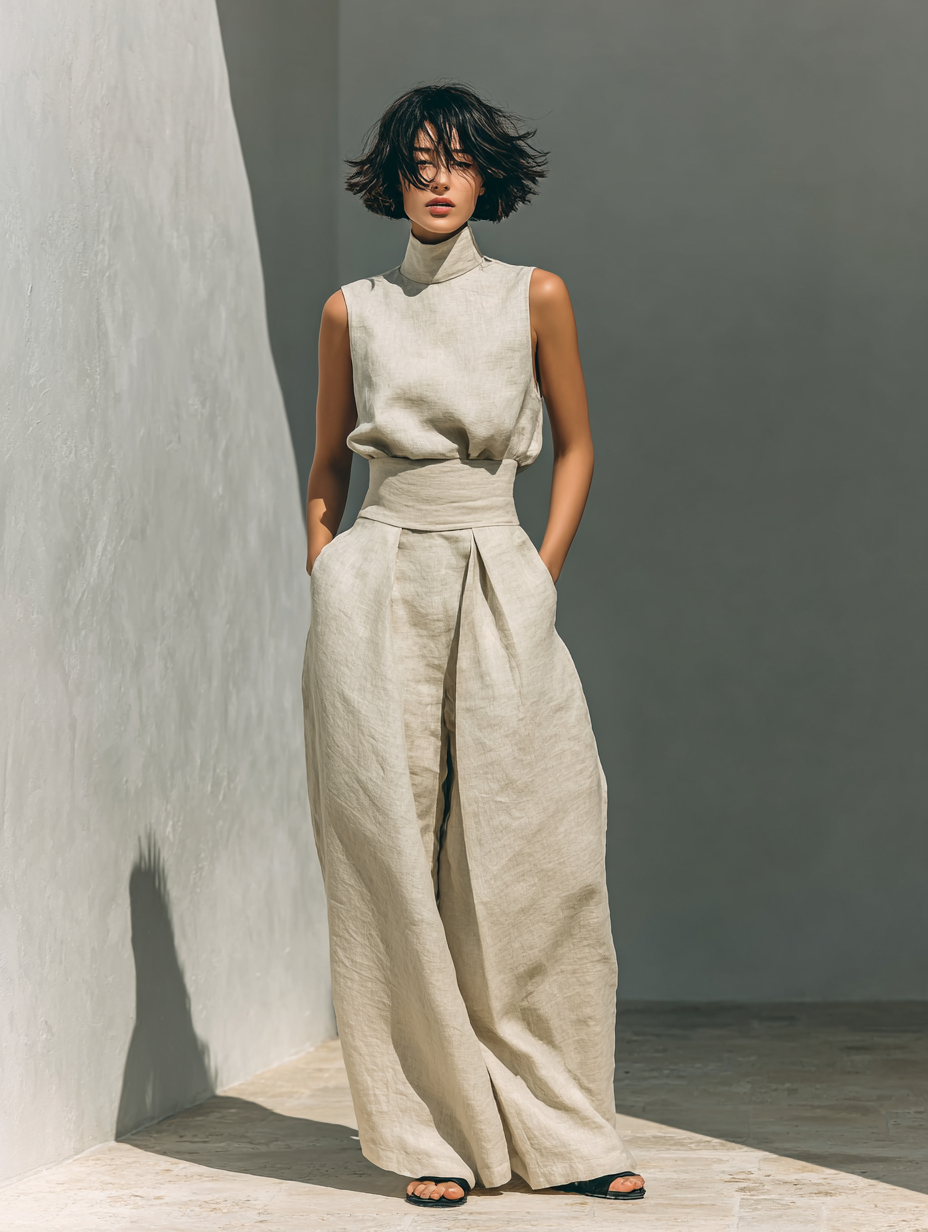 Eden | Women's Linen Blend Wide-Leg Pants Set oaklynwear