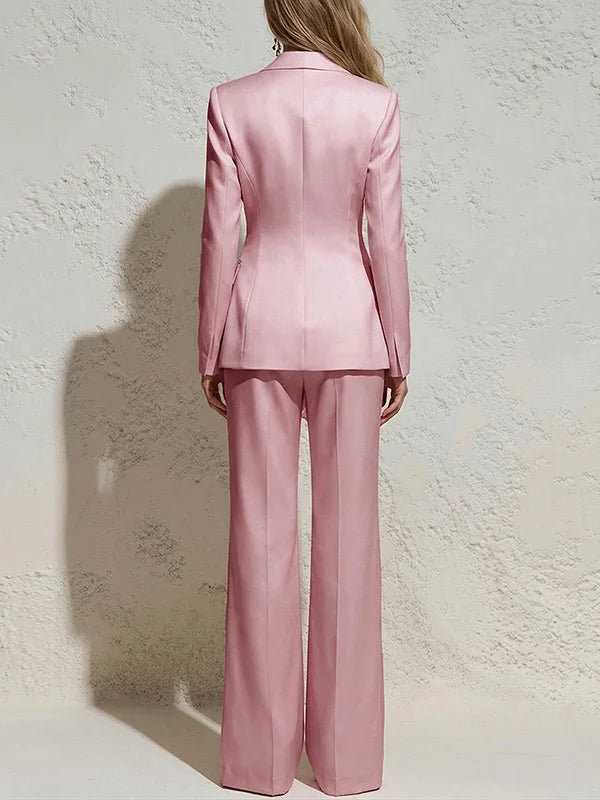 Pink Satin Blazer and Trousers 2-Piece Suit oaklynwear