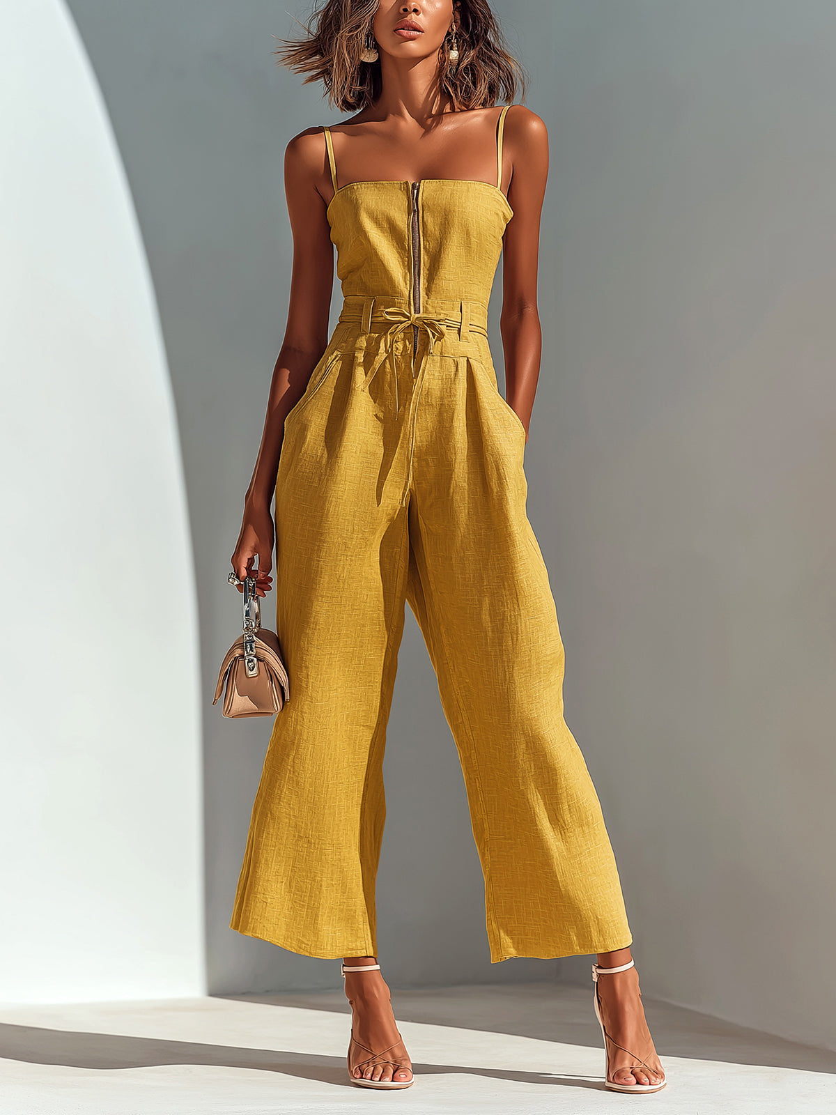 Sienna | Wide-Leg Linen Cropped Jumpsuit oaklynwear