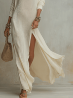 Celeste | One-Shoulder Textured Ivory Maxi Dress oaklynwear