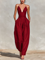 Ruby | Spaghetti Strap Linen Wide-Leg Jumpsuit oaklynwear