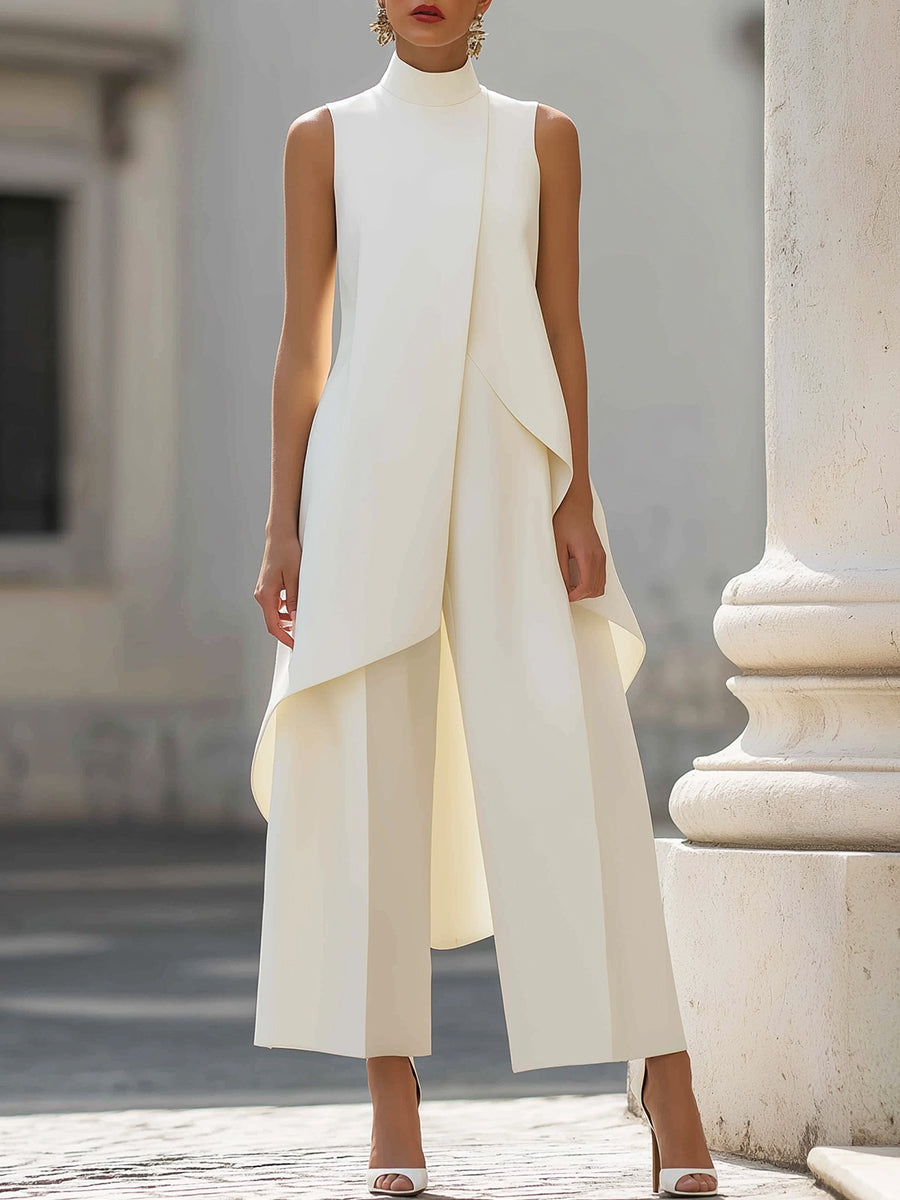 Asymmetric Layered Sleeveless Top & Wide-Leg Pants Set oaklynwear