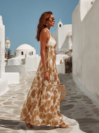 Chic Vacation Sleeveless Floral-Print Satin Maxi Dress oaklynwear
