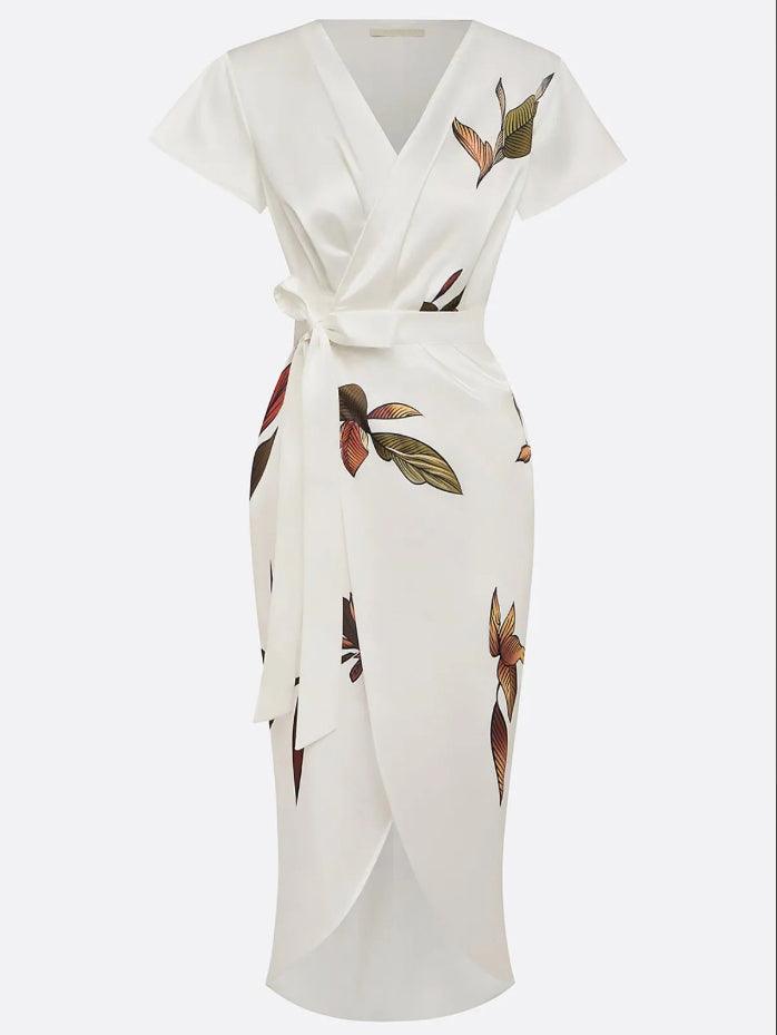 Vivienne | Printed Tie Waist Midi Dress oaklynwear