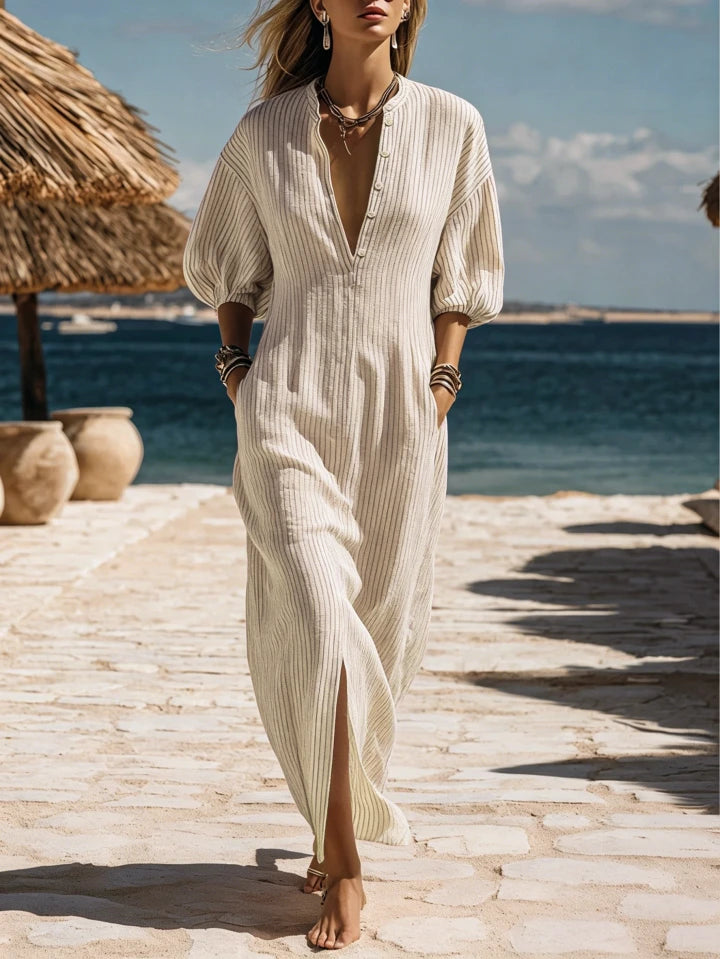Frances | Striped Button-Down Midi Dress oaklynwear