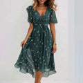 Oaklyn Ditsy Floral Chiffon Midi Dress – Wrap V-Neck Flutter Sleeve Tie Waist Elegant Style oaklynwear