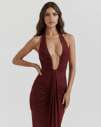Seraphina | Plunging Halter Ruched Maxi Dress oaklynwear