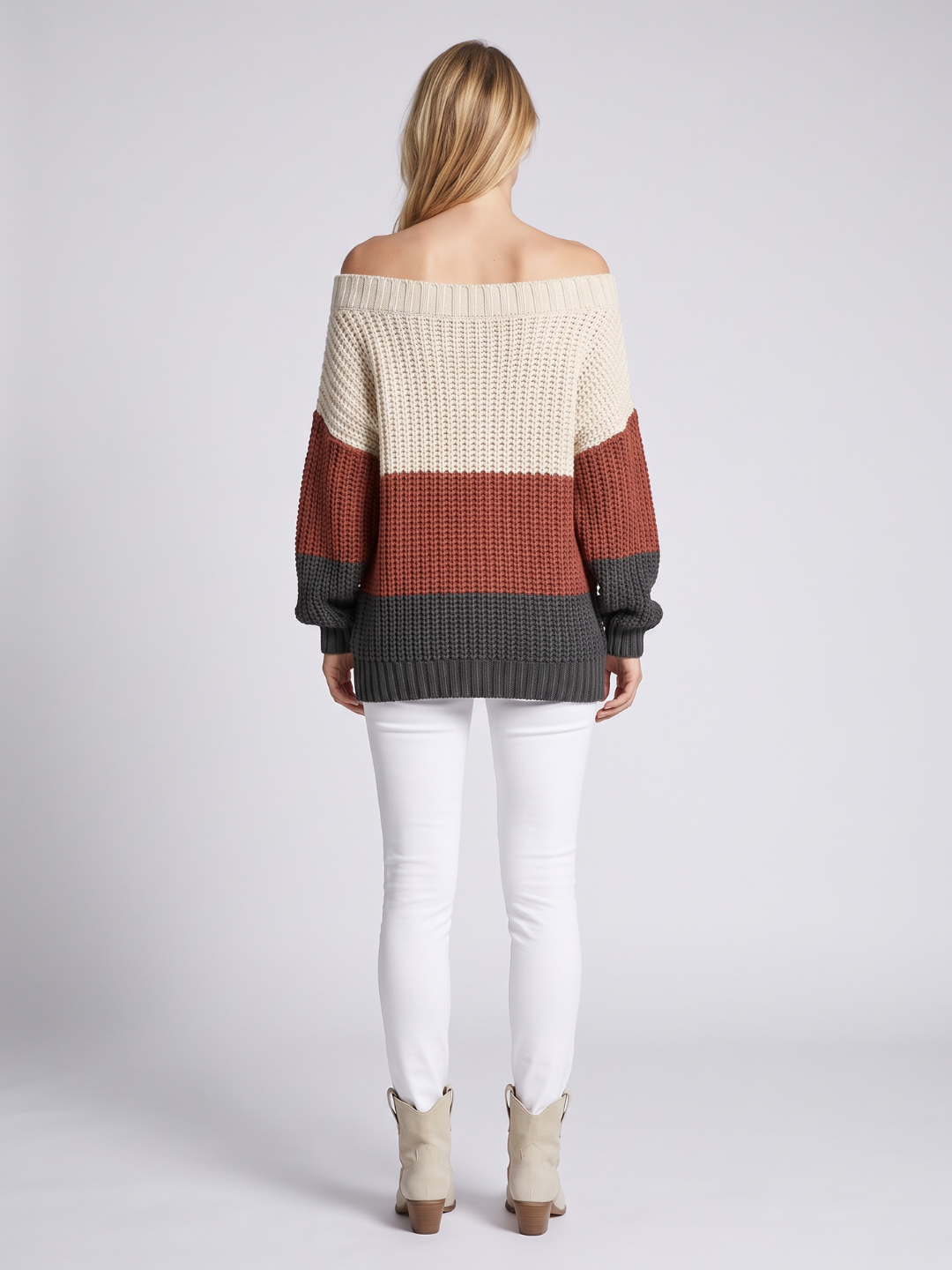 Kinsley | Off-Shoulder Striped Boho Knit Sweater, Oversized Coastal Pullover oaklynwear