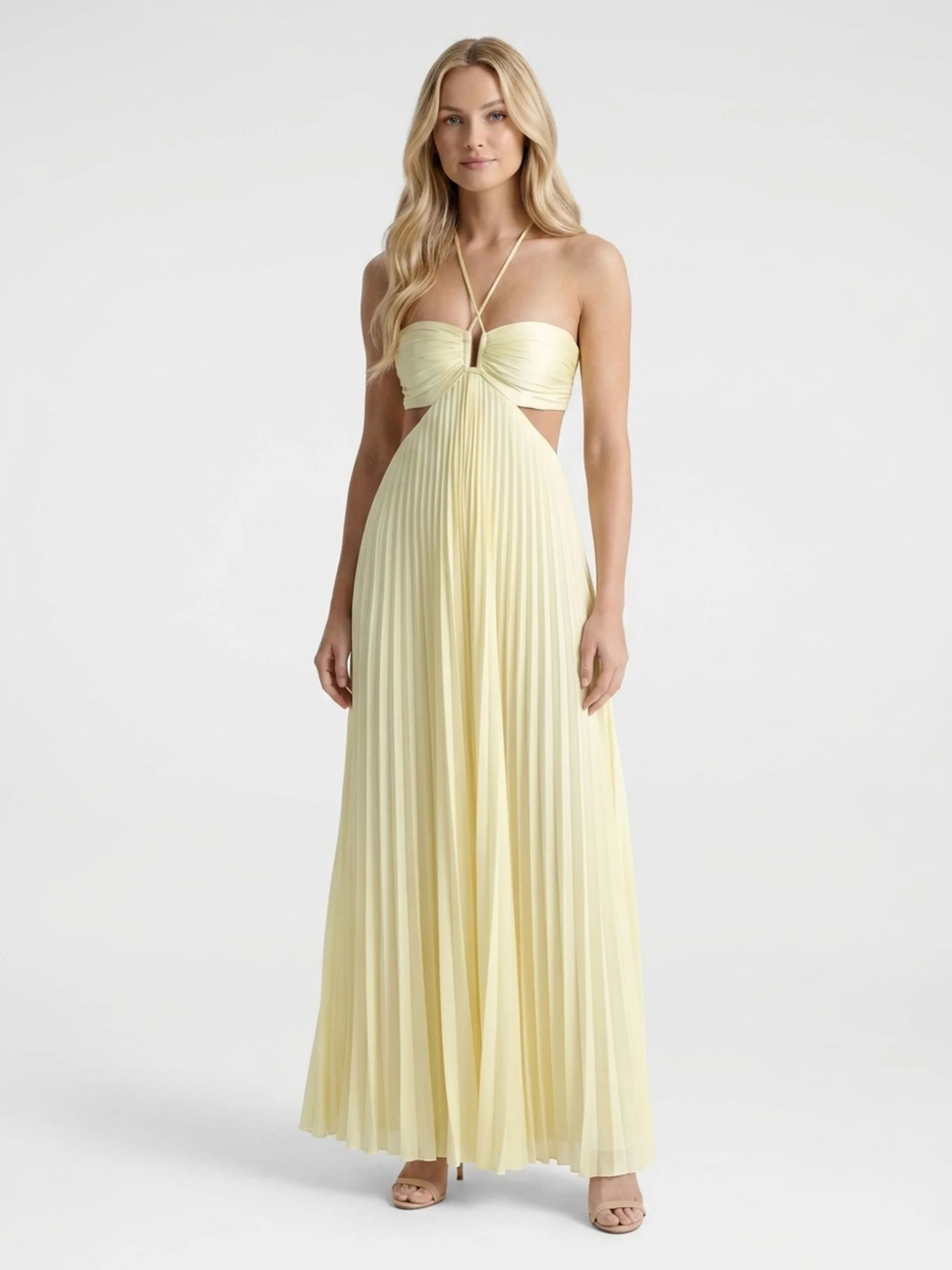 Aurora | Cutout Pleated Halter Maxi Dress oaklynwear