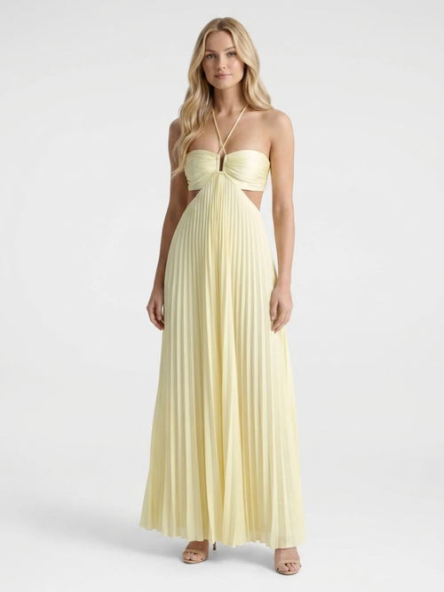 Aurora | Cutout Pleated Halter Maxi Dress oaklynwear