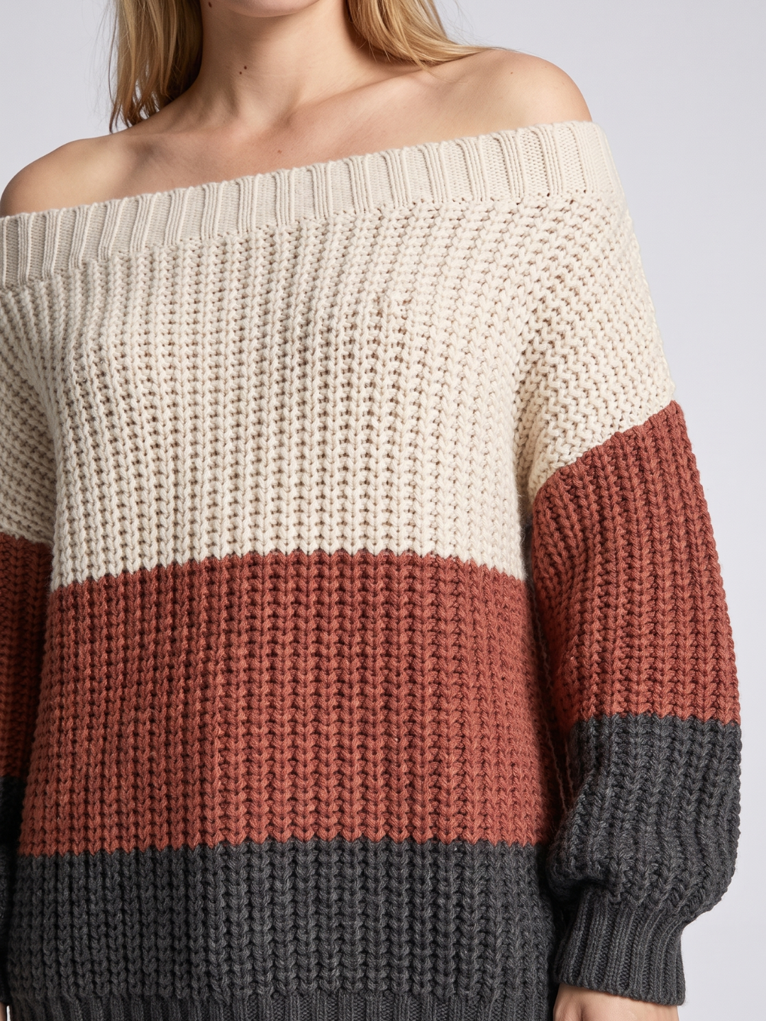 Kinsley | Off-Shoulder Striped Boho Knit Sweater, Oversized Coastal Pullover oaklynwear