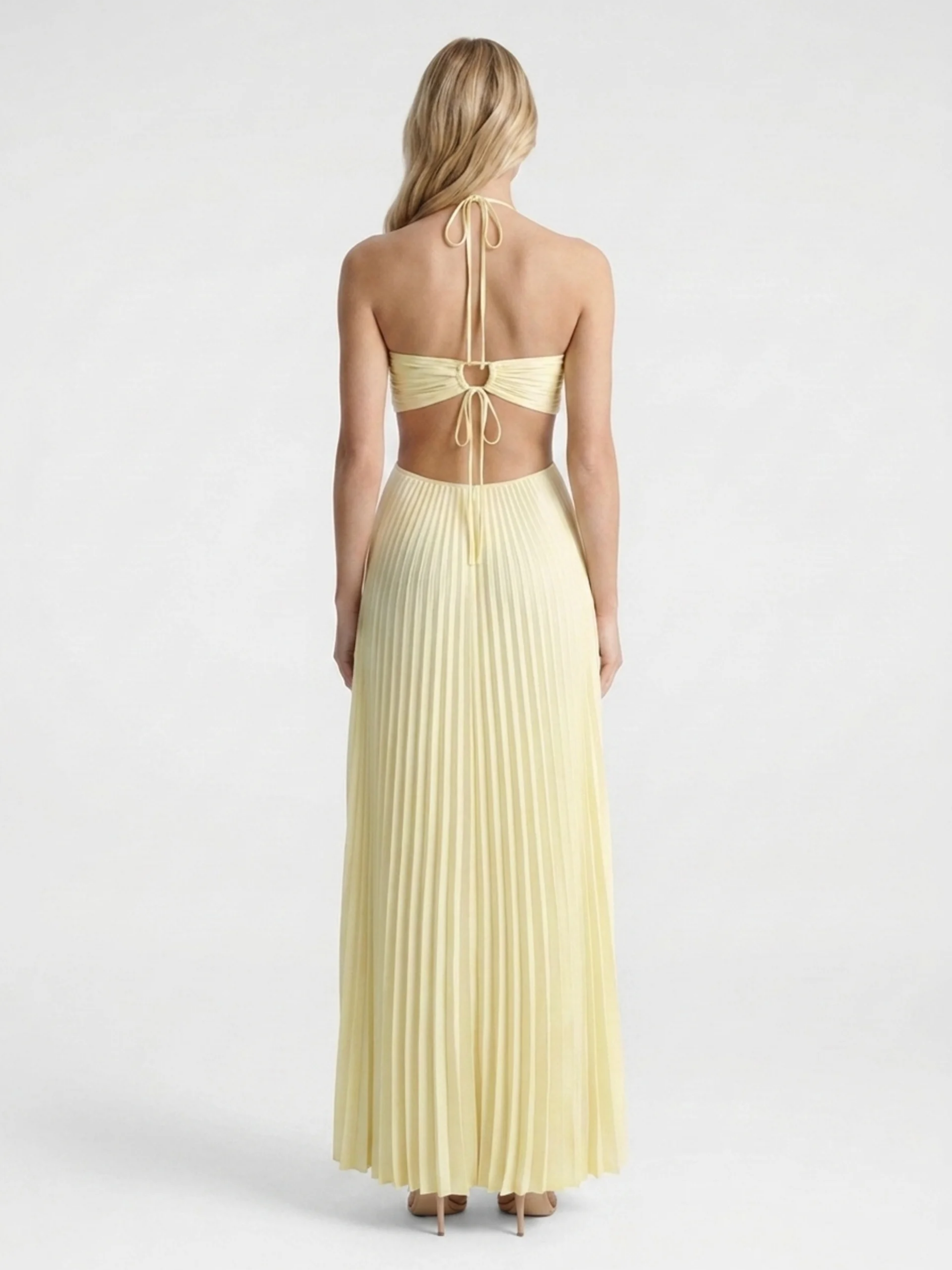 Aurora | Cutout Pleated Halter Maxi Dress oaklynwear
