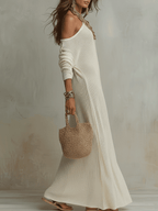 Celeste | One-Shoulder Textured Ivory Maxi Dress oaklynwear