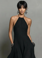 Paloma | Women's Minimalist Linen Blend Halter Neck Sleeveless Maxi Dress oaklynwear