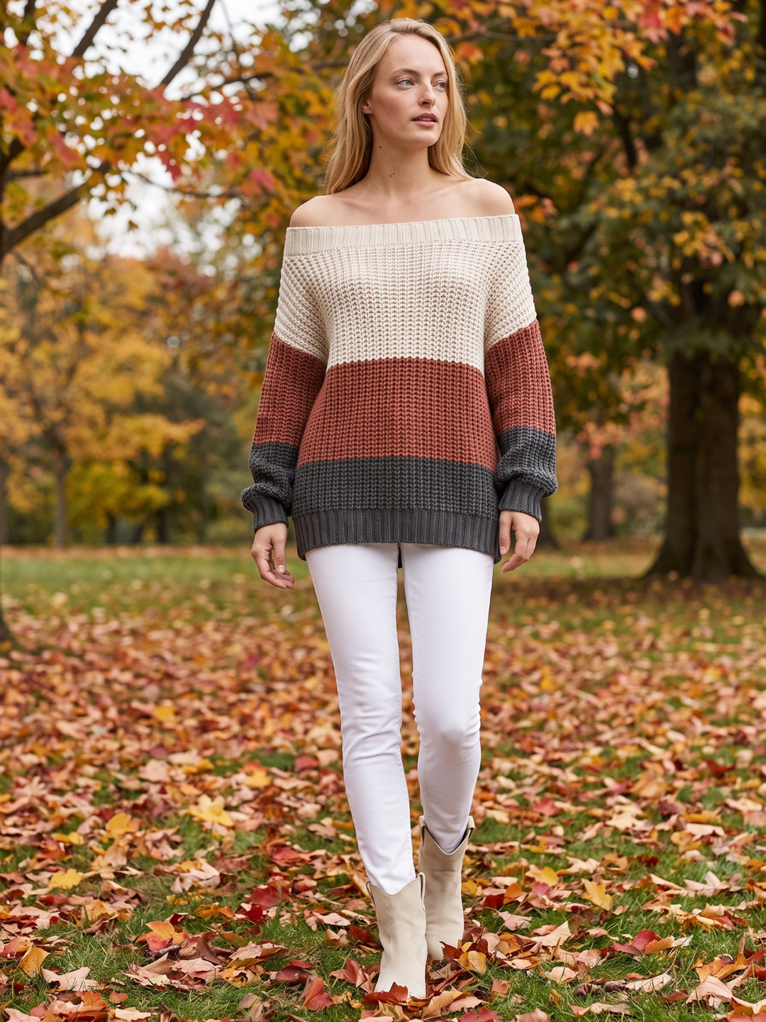 Kinsley | Off-Shoulder Striped Boho Knit Sweater, Oversized Coastal Pullover oaklynwear