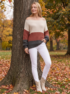 Kinsley | Off-Shoulder Striped Boho Knit Sweater, Oversized Coastal Pullover oaklynwear