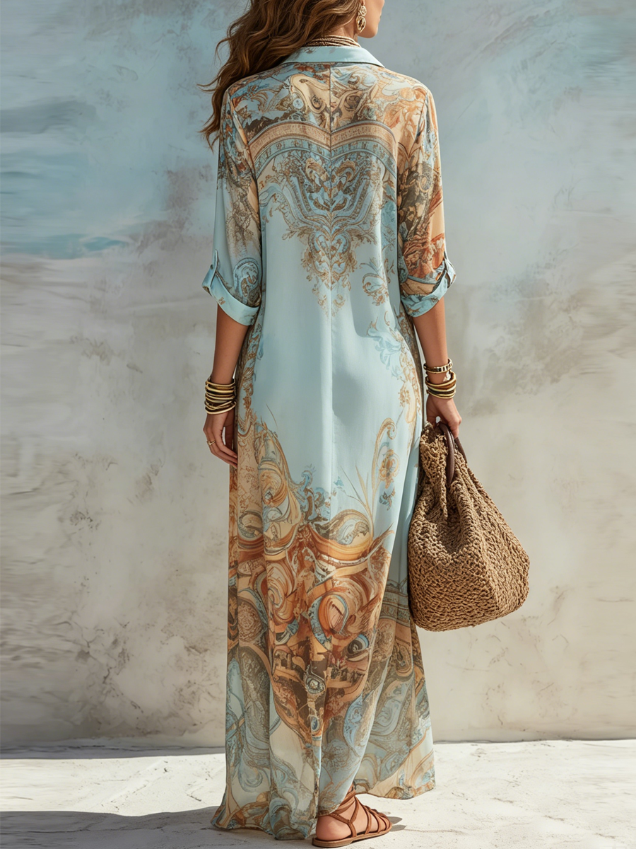 Colette | Blue Printed Shirt Midi Dress oaklynwear