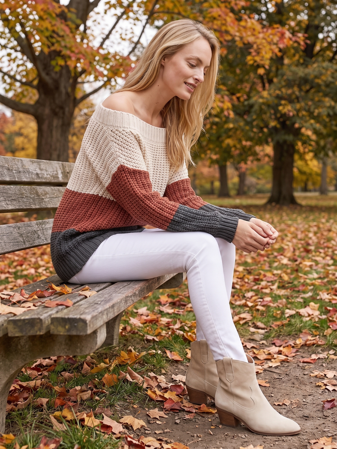 Kinsley | Off-Shoulder Striped Boho Knit Sweater, Oversized Coastal Pullover oaklynwear