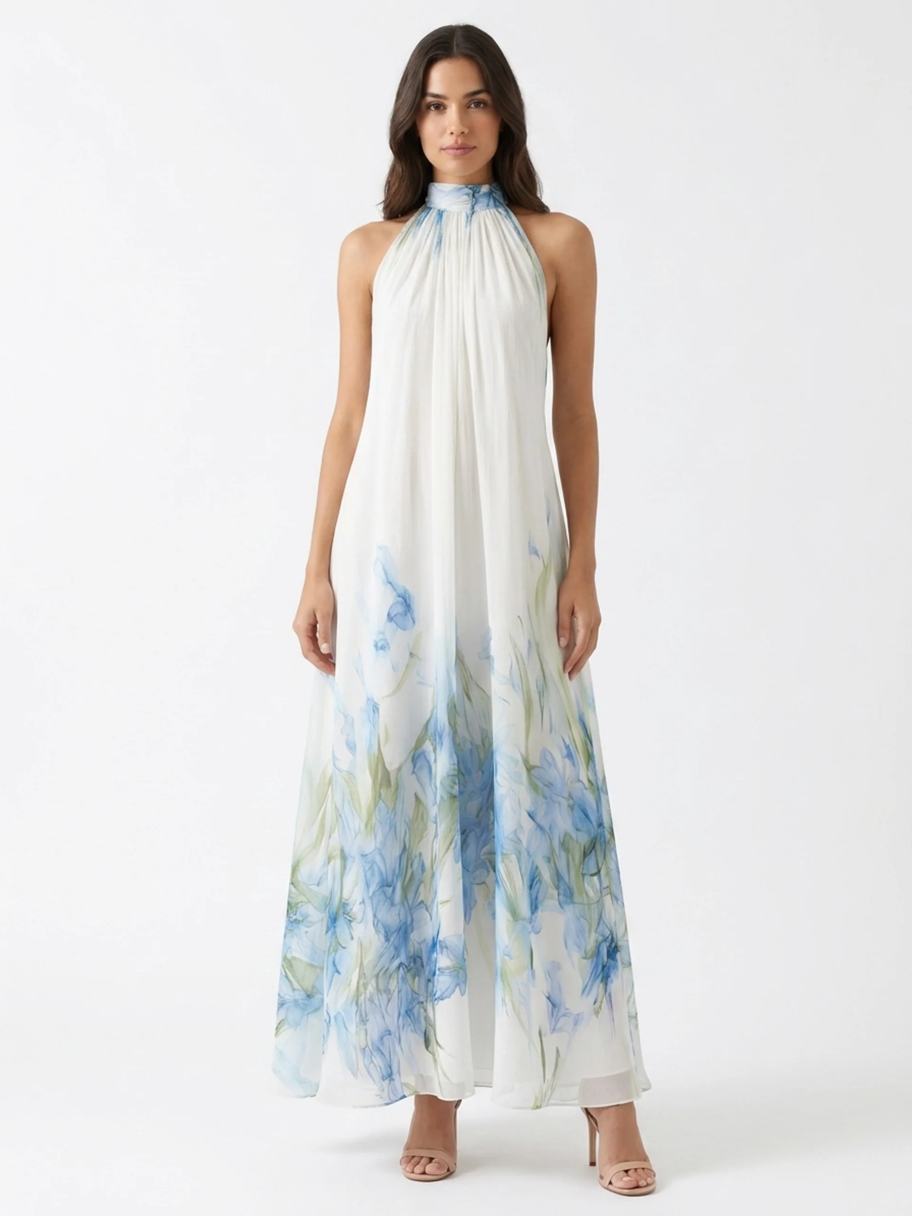 Seraphina | Printed Chiffon Halter Maxi Dress oaklynwear