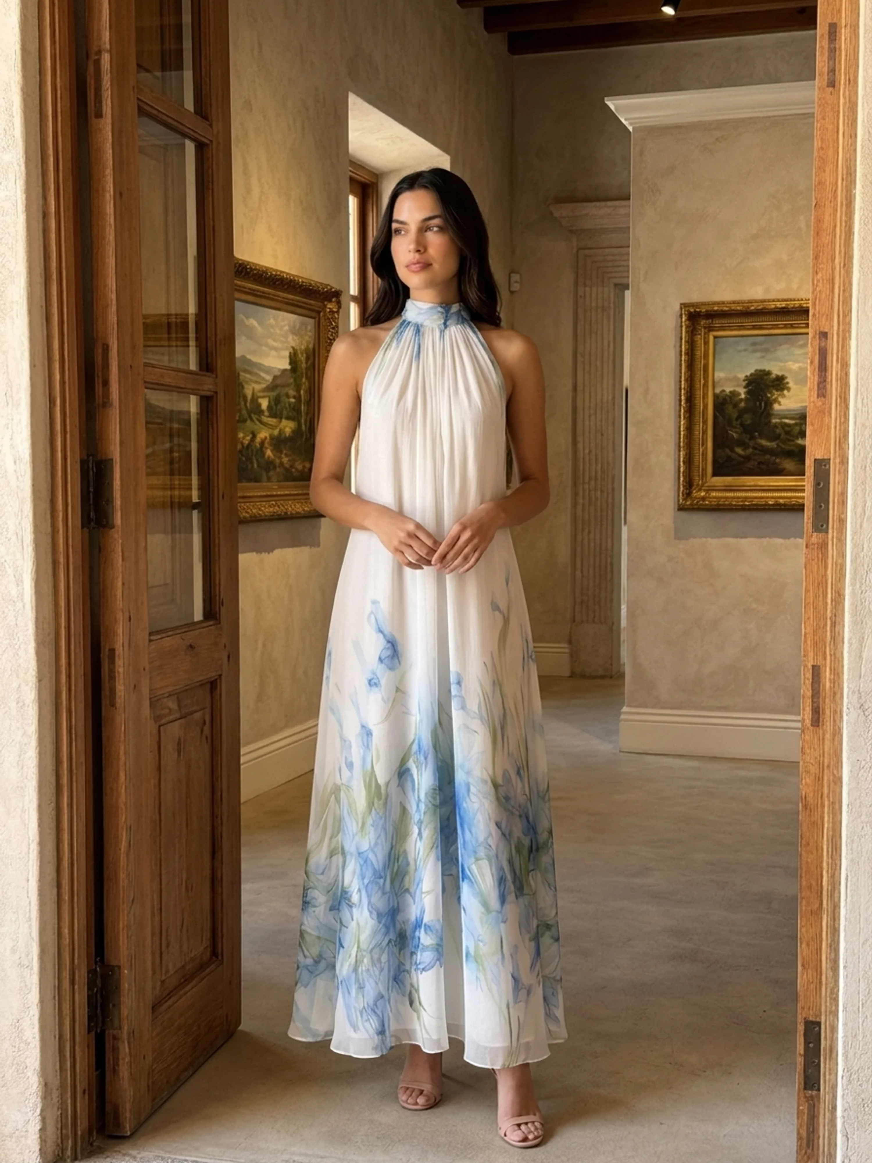 Seraphina | Printed Chiffon Halter Maxi Dress oaklynwear