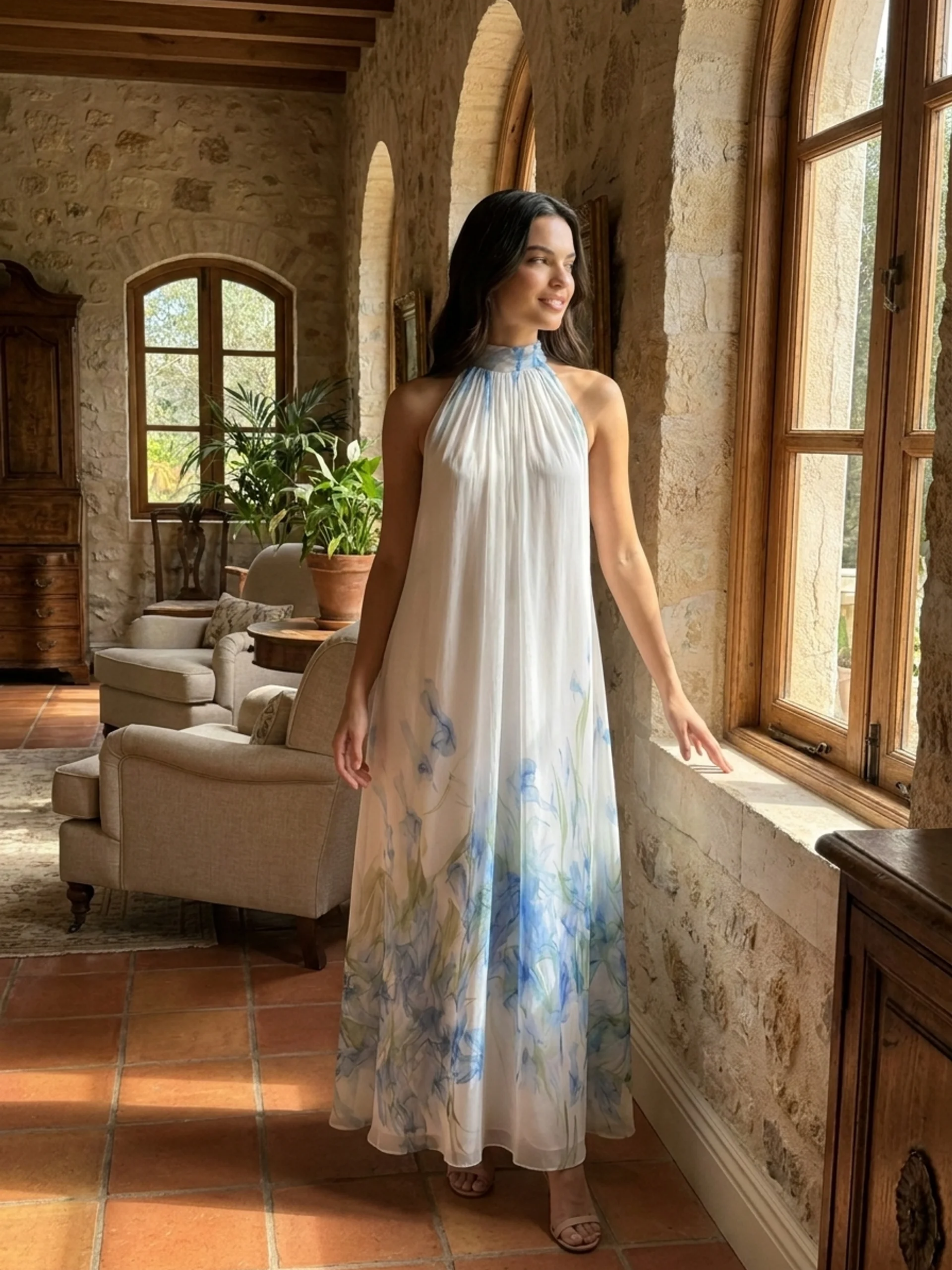 Seraphina | Printed Chiffon Halter Maxi Dress oaklynwear