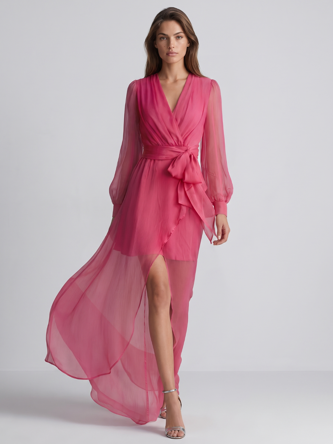 Rosalie | Rose Pink Chiffon Maxi Dress oaklynwear