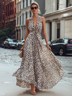 Leopard Print Halter Neck Flowing Maxi Dress oaklynwear