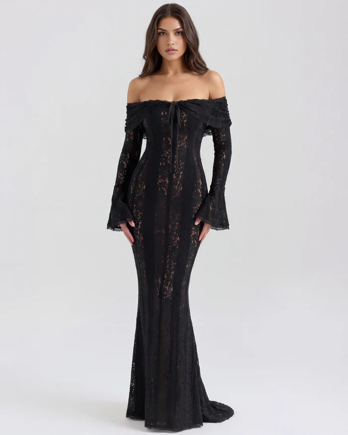 Rebekah | Lace Off-Shoulder Godet Maxi Dress oaklynwear