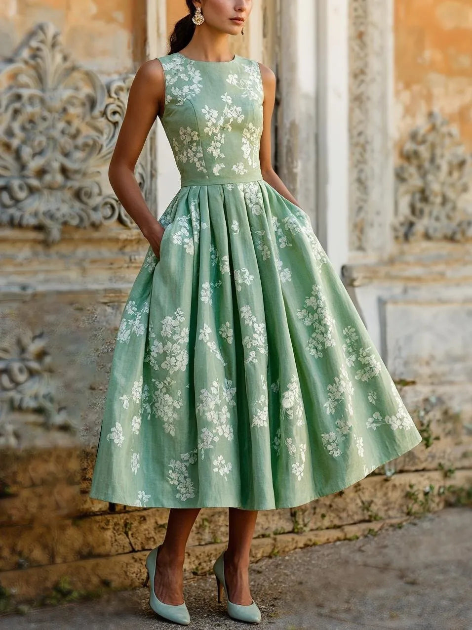 Rosanna | Women's Floral Linen Midi Dress oaklynwear