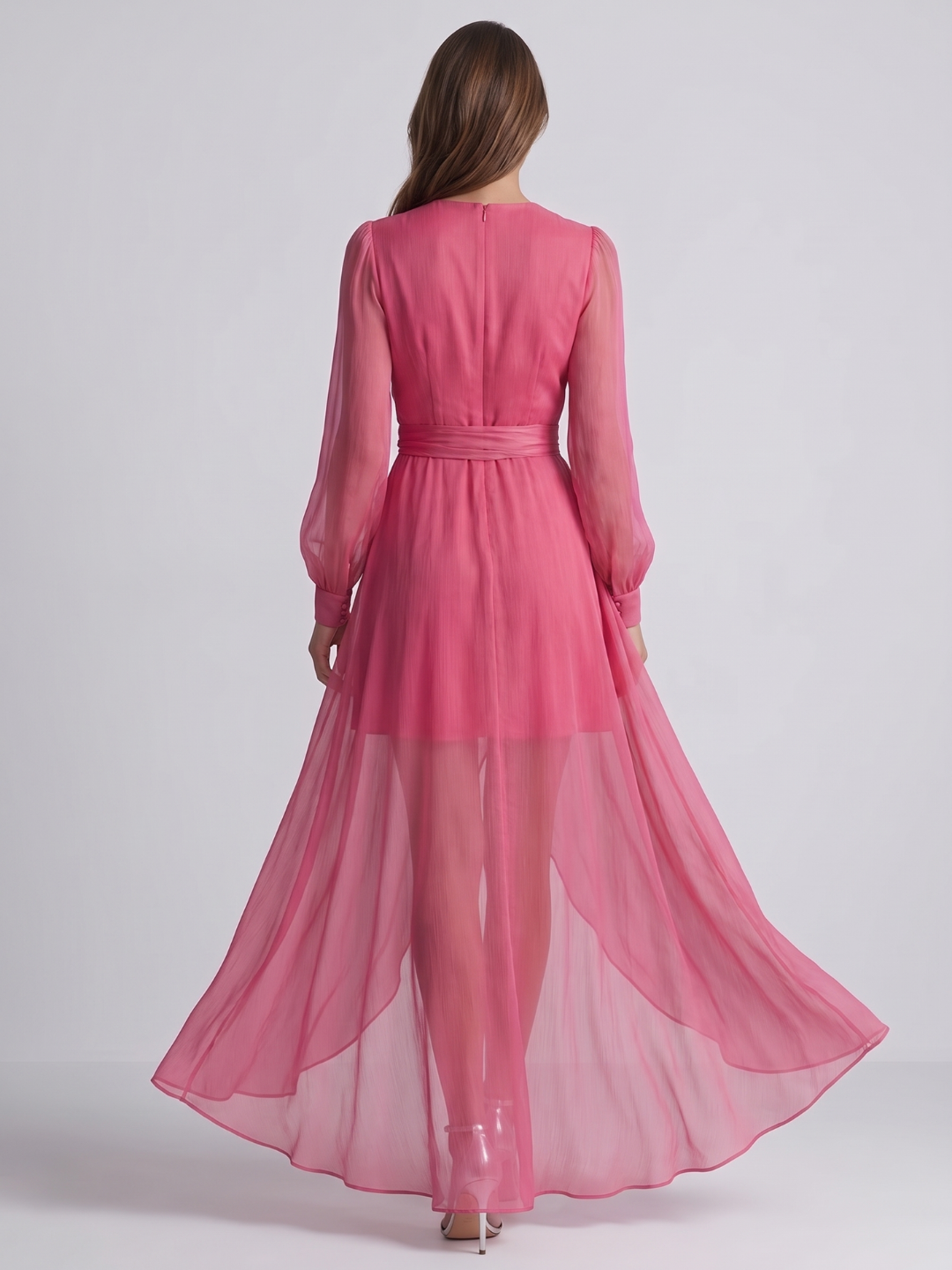 Rosalie | Rose Pink Chiffon Maxi Dress oaklynwear