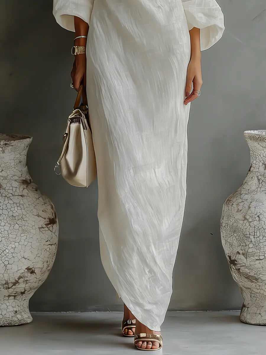 Elara™ | One-Shoulder Linen Maxi Dress with Pockets – Loose Fit Casual Summer Dress oaklynwear