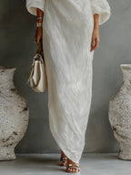 Elara™ | One-Shoulder Linen Maxi Dress with Pockets – Loose Fit Casual Summer Dress oaklynwear