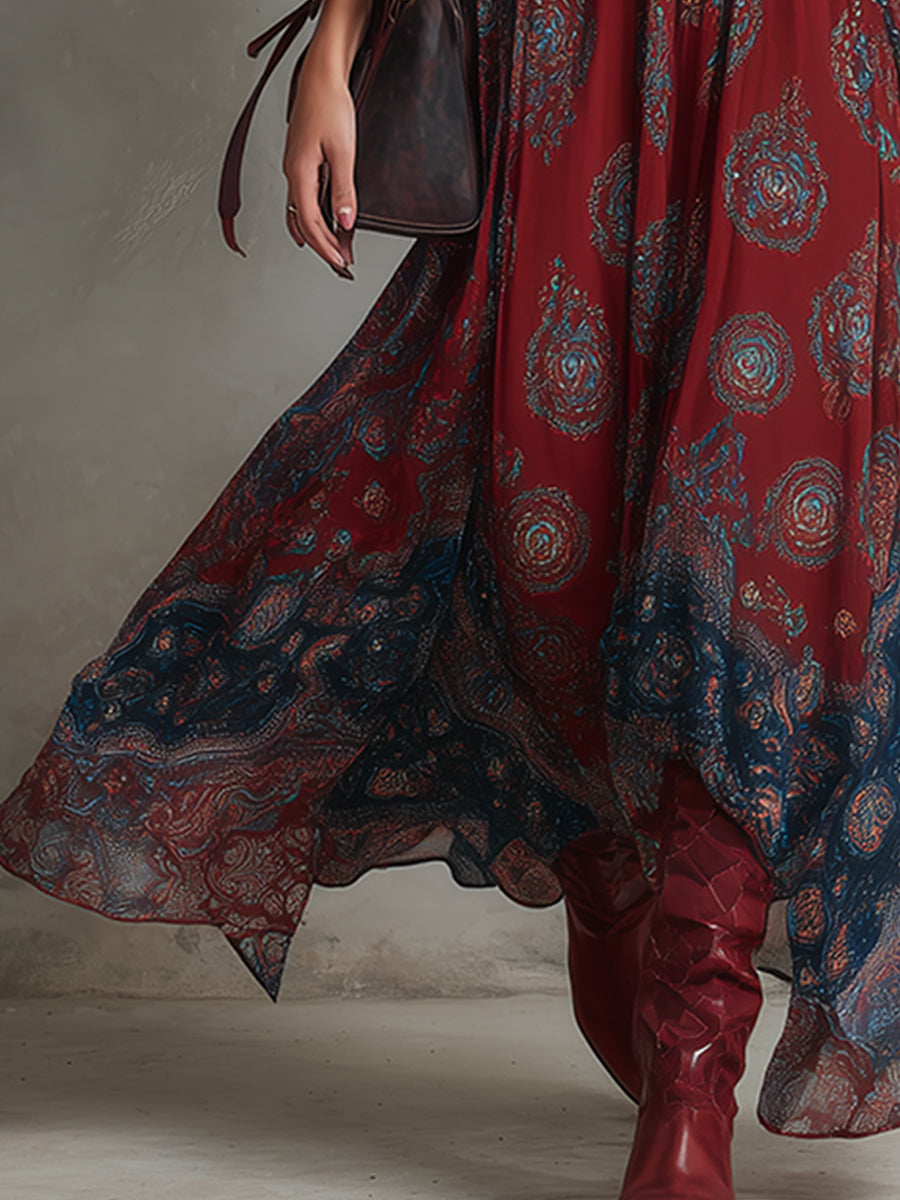 Indira | Ethnic Print Chiffon Maxi Dress oaklynwear