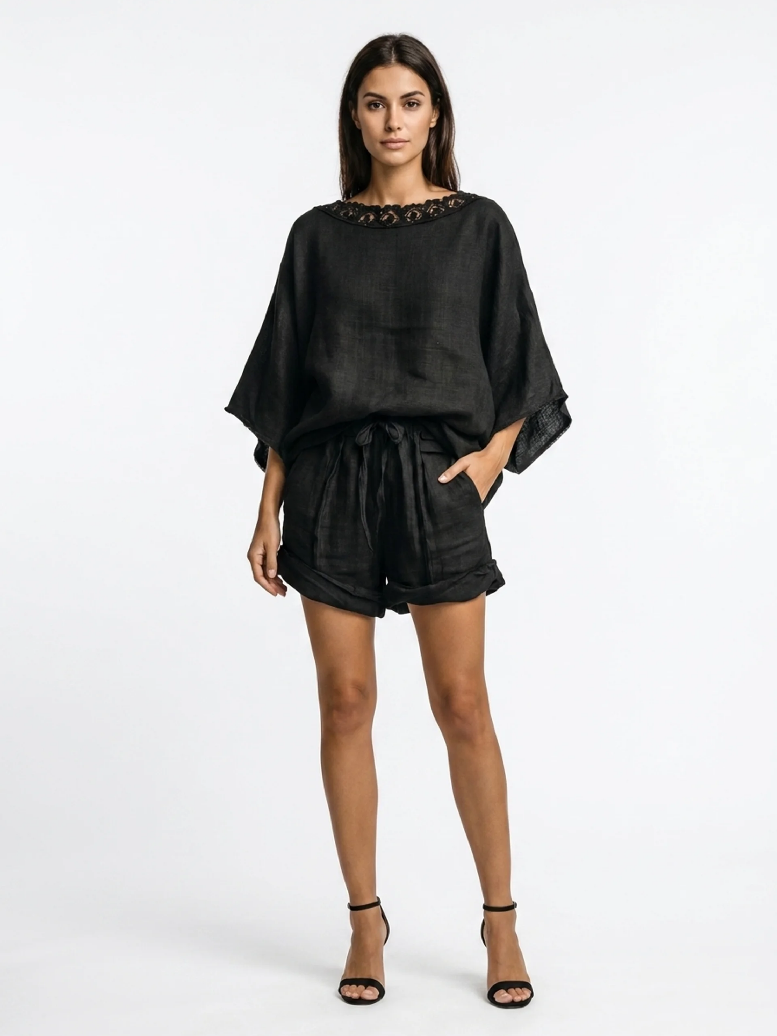 Penny | Linen Lace Blouse Shorts Set oaklynwear