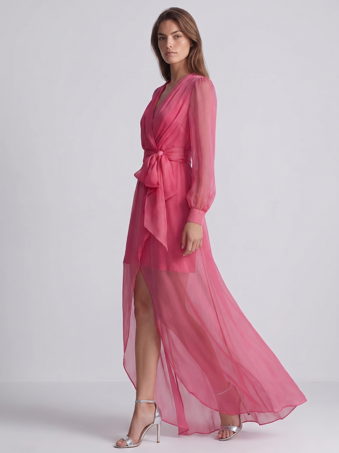 Rosalie | Rose Pink Chiffon Maxi Dress oaklynwear
