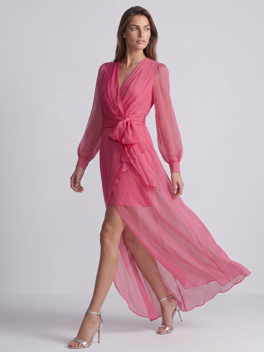 Rosalie | Rose Pink Chiffon Maxi Dress oaklynwear