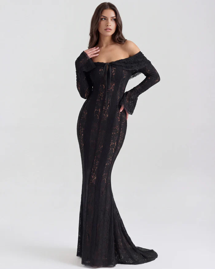 Rebekah | Lace Off-Shoulder Godet Maxi Dress oaklynwear