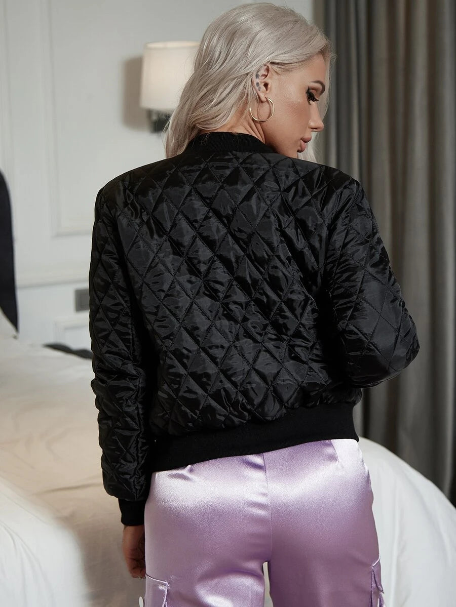 Eilly Bazar Zip Up Quilted Bomber Jacket Casual Winter oaklynwear
