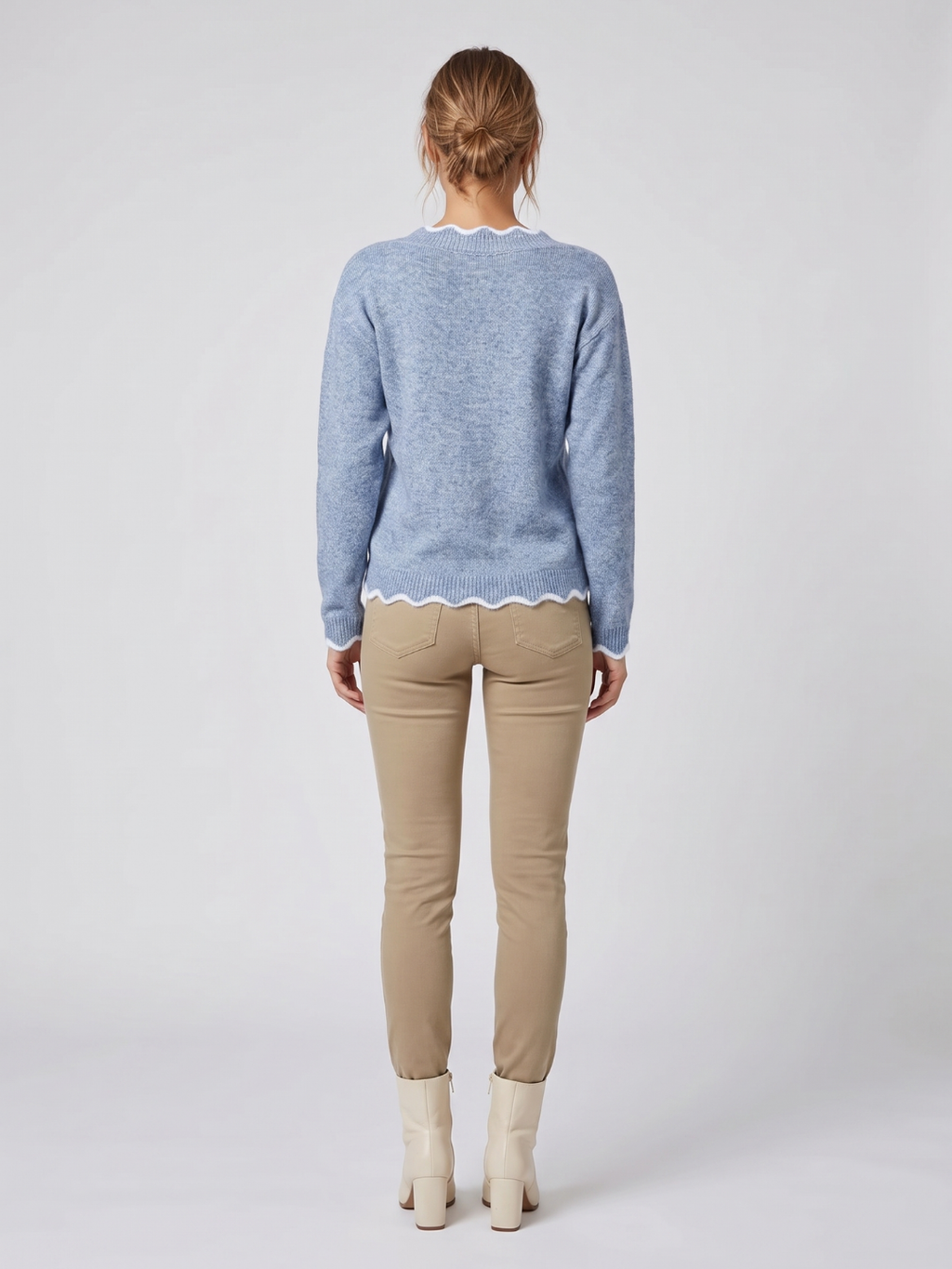 Emilia | Notch V-Neck Long Sleeve Sweater with Contrast Trim, Cozy Everyday Knit oaklynwear