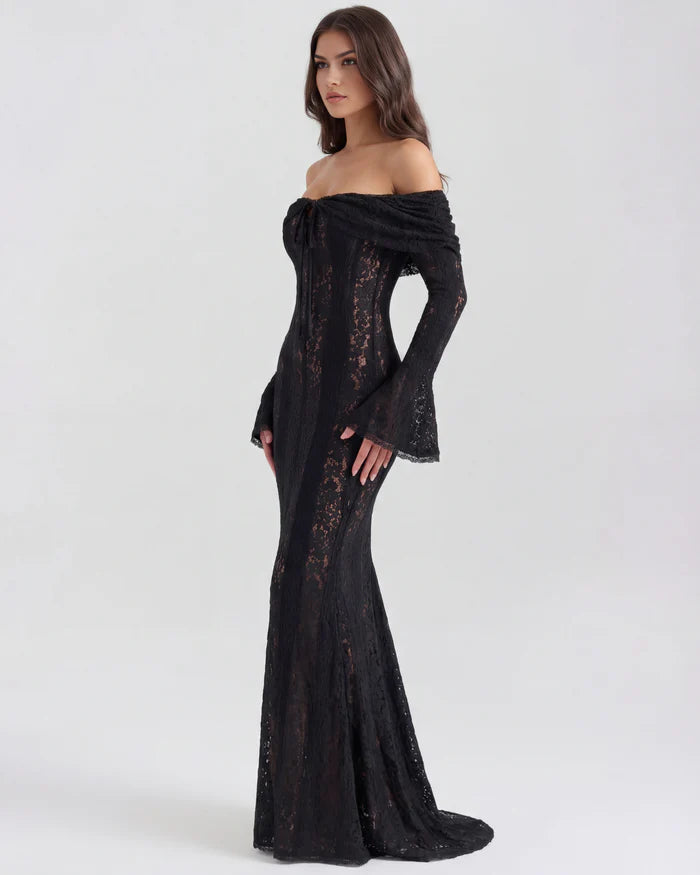 Rebekah | Lace Off-Shoulder Godet Maxi Dress oaklynwear
