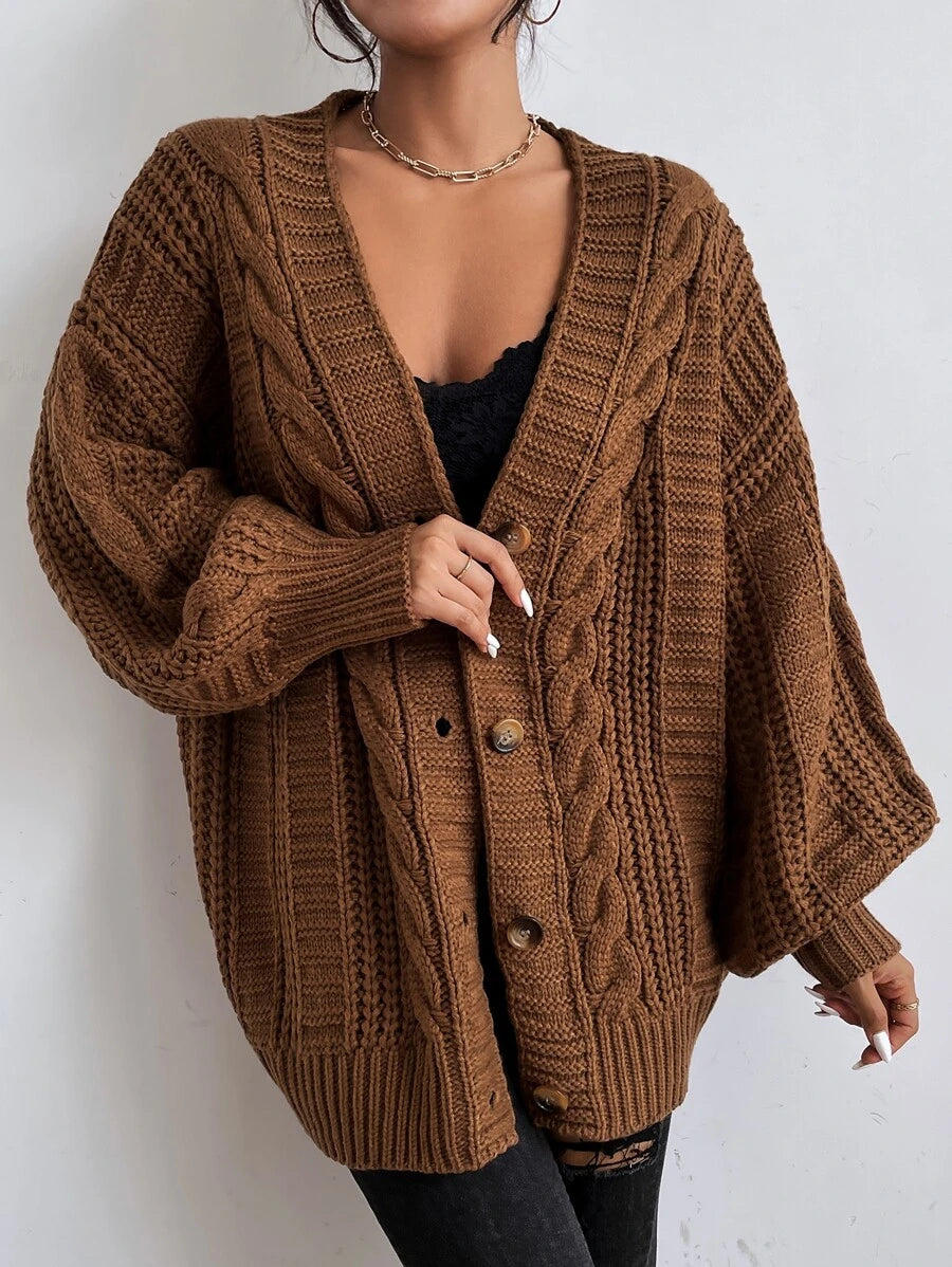 Melody | Oversized Cable Knit Cardigan with Bishop Sleeves, Cozy Button Front Layer oaklynwear