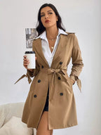 Allurite Sexy Double Breasted Belted Trench Coat Fall Winter Cloth For Women oaklynwear