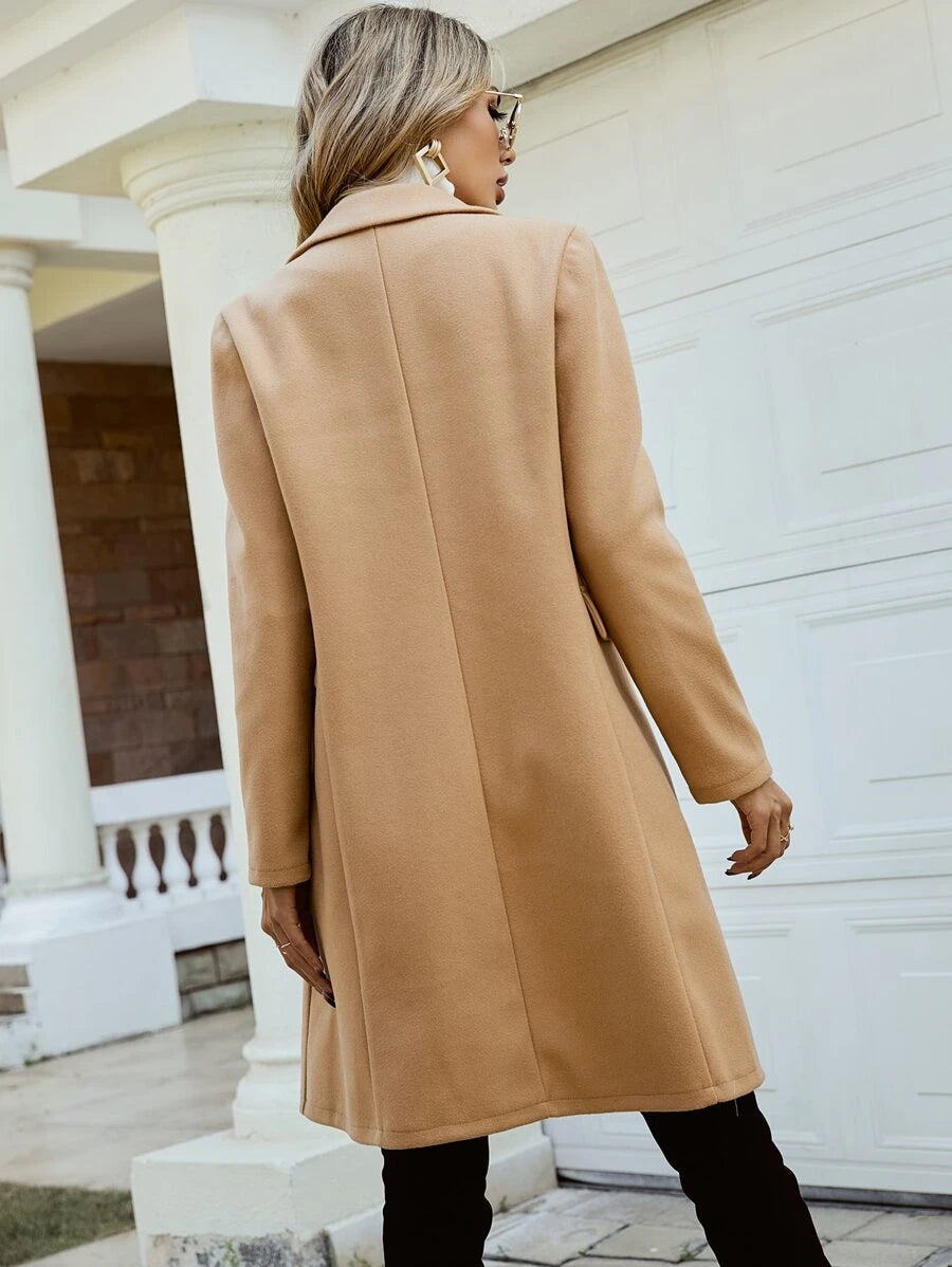 Ashley | Double-Breasted Lapel Collar Overcoat, Knee-Length Winter Coat oaklynwear