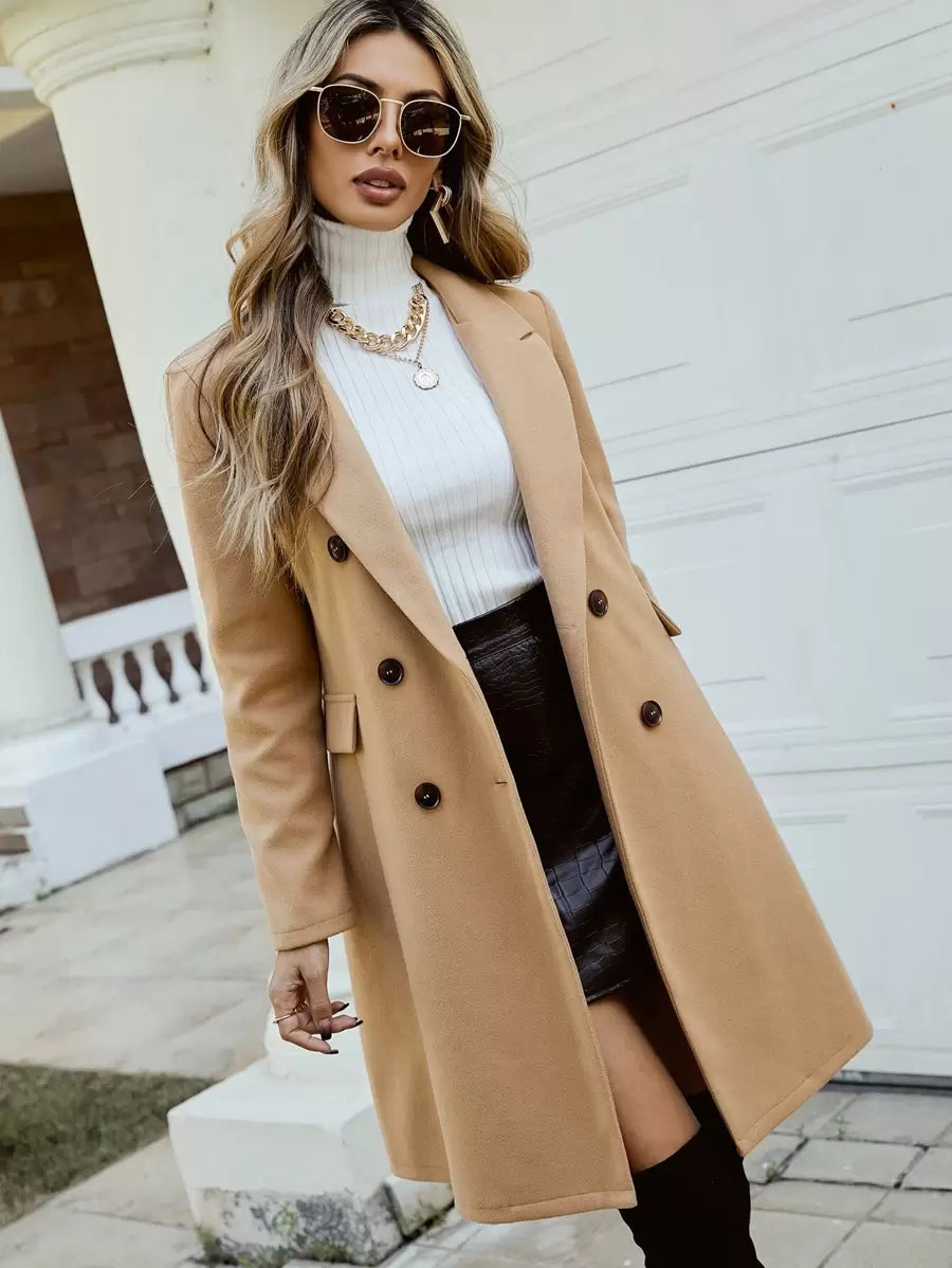 Ashley | Double-Breasted Lapel Collar Overcoat, Knee-Length Winter Coat oaklynwear