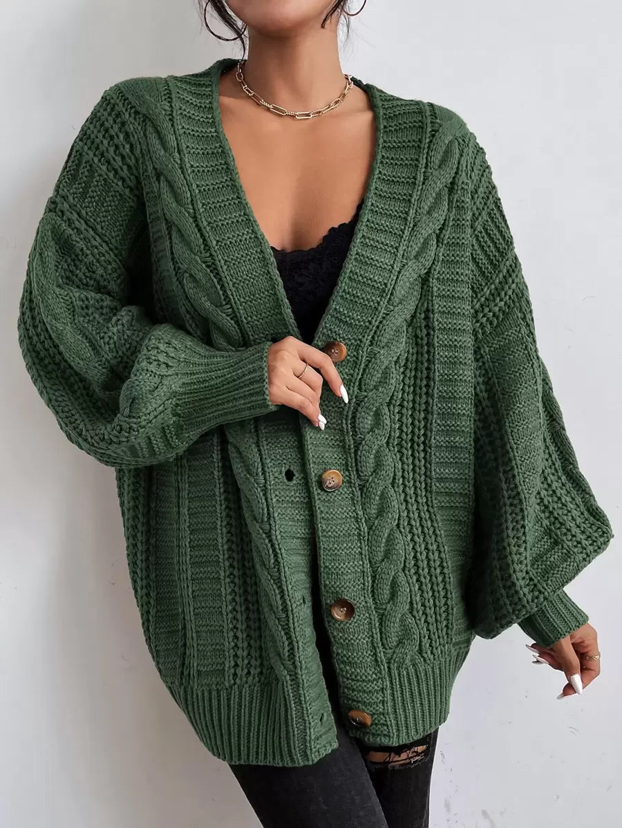 SoleilVie Bishop Sleeve Button Up Cardigan,Long Sleeve Tops Fall Winter Cloth For Women oaklynwear