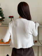 DAZY Lettuce Trim Ribbed Knit Button Front Cardigan,Fall Clothes oaklynwear